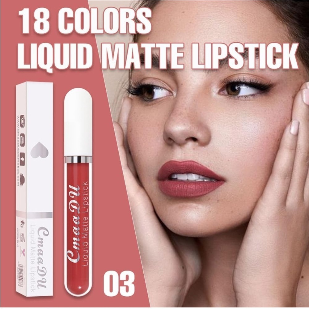 CmaaDu (3) Coral Red Liquid Matte Lipstick. 24 Hour Lips. #03 - Picture 2 of 5